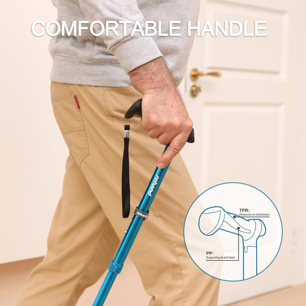 Foldable adjustable walking cane designed to support balance and stable walking