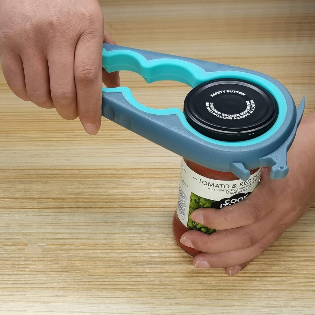 Multi-function jar and bottle opener designed to help open lids of various sizes during kitchen use