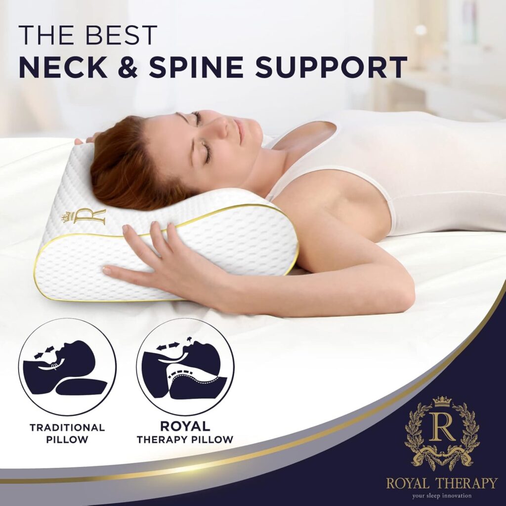 Contoured cervical neck pillow made of memory foam, designed to support the neck while sleeping.