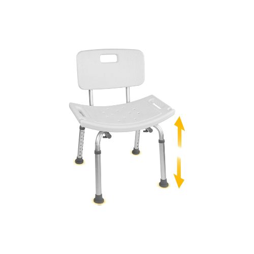 Adjustable shower chair with back support placed inside a bathtub for seated bathing comfort