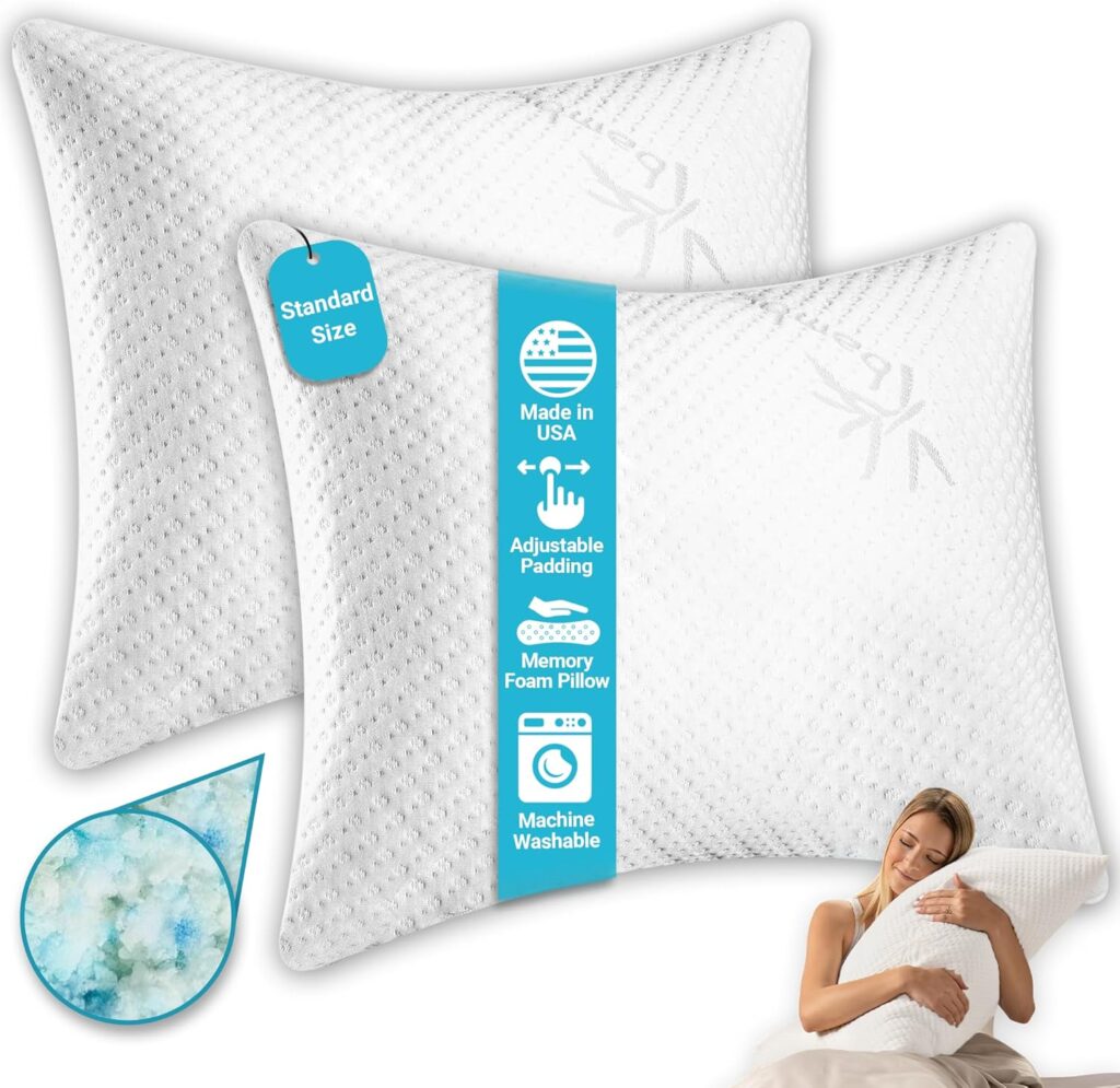 Adjustable memory foam bed pillow with breathable bamboo cover designed for comfortable sleep support